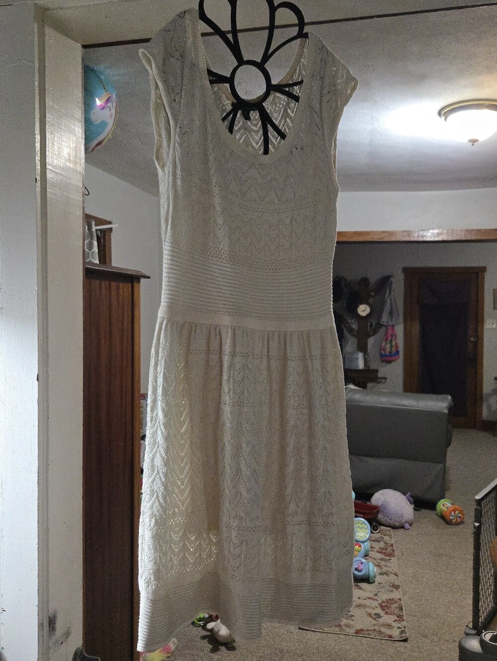 Women’s Crochet Lace Fit-and-Flare Dress in Cream